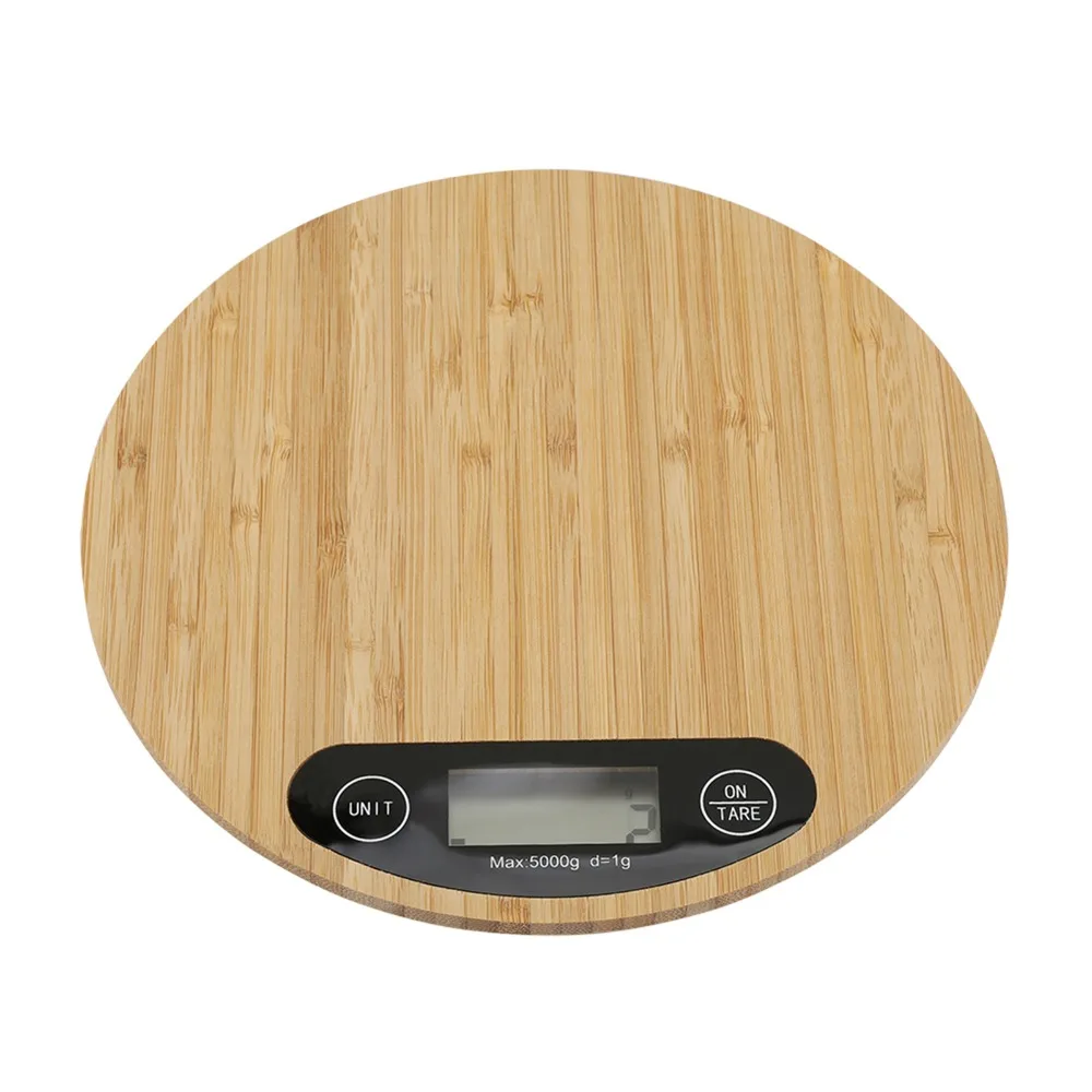 Wood ABS Digital Kitchen Scale Round LCD Display Electric Kitchen Scale Battery Operated Brown Kitchen Scale Home Kitchen