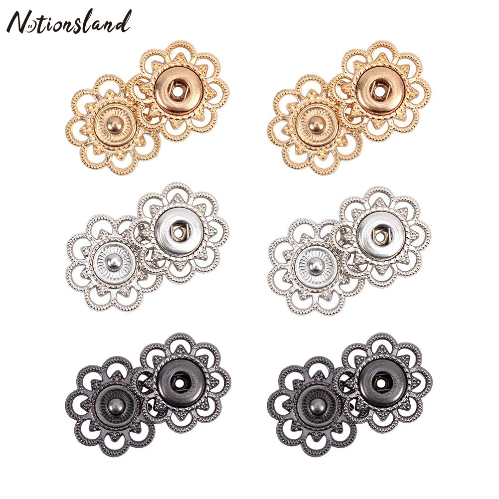 

24 Sets Alloy Flower Snap Buttons 21mm 3 Assorted Colors Vintage Metal Sew On Press Snap Button Fasteners clothes Accessories