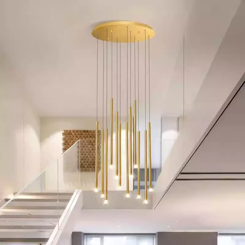 

Gold Minimalist Long Pendant Ceiling Lamp Hanging Chandelier Light for Living Room Dining Room and Home Decor