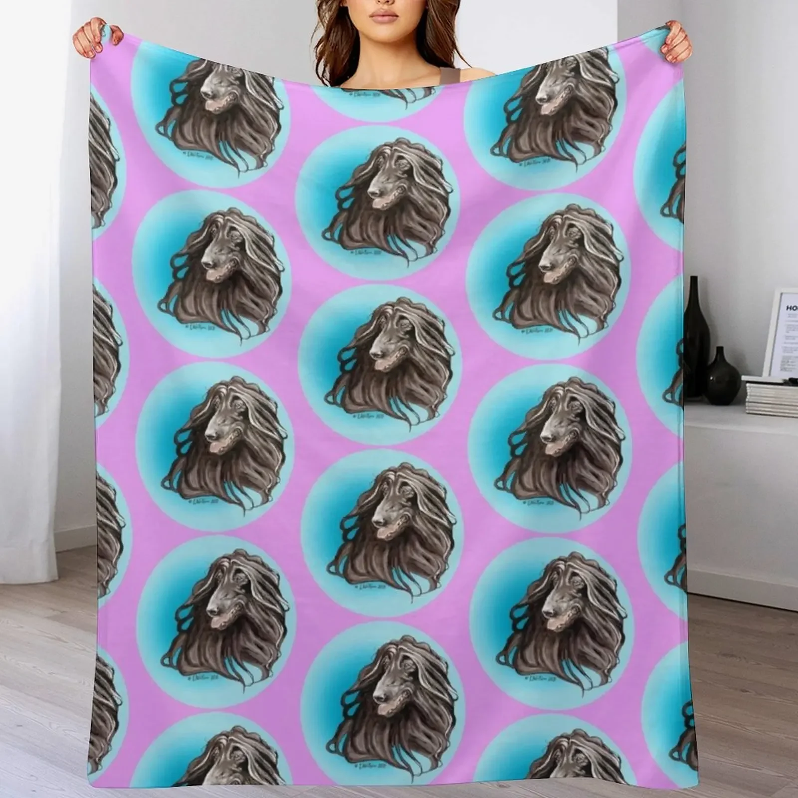 Afghan Hound. Head Study in black. Throw Blanket Anti Shedding Soft Fuzzy Blanket for Home