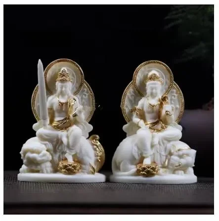 1pc Ivory Fruit Powder Buddha Statue Ornament Chinese Buddha Statue Home Decoration Manjusri Samantabhadra Bodhisattva Statue