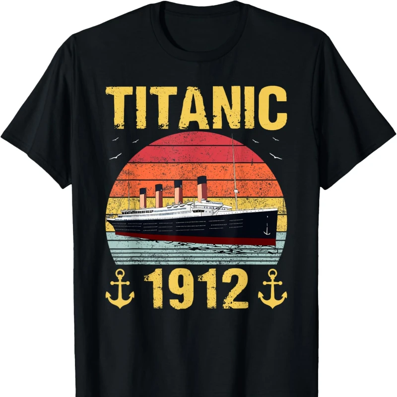 Retro Titanic 1912 Cruise Vessel Vintage Ship graphic T-Shirt High quality cotton Crewneck casual Regular short sleeve Unisex