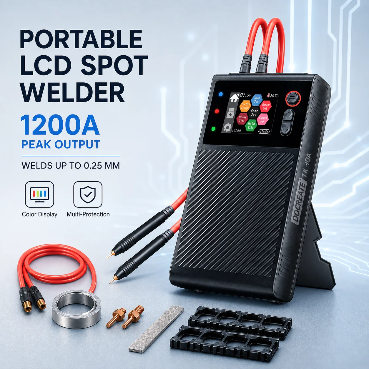 Portable 1200A Battery Spot Welder With Color LCD Display, Dual Pulse Control, 8000mAh Power Bank And Copper Pens For Repairs