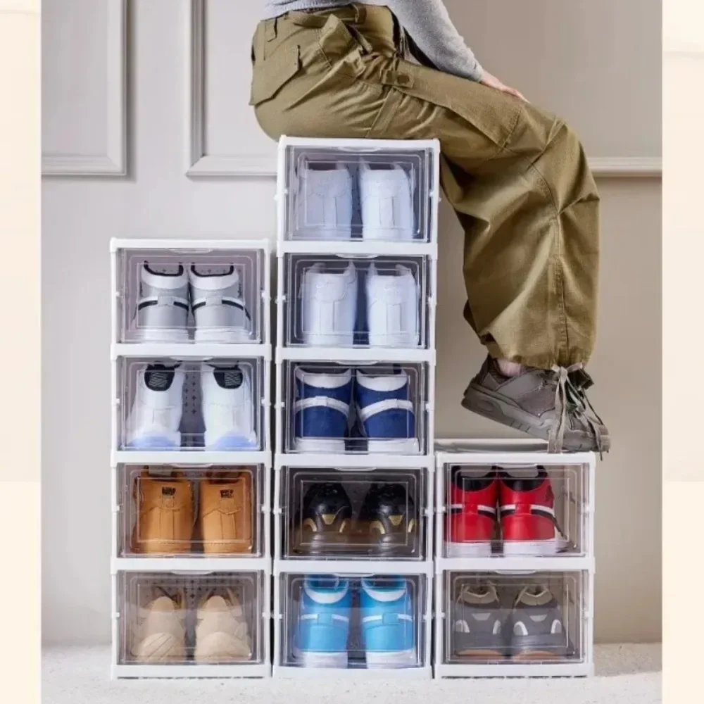 6 Layers Foldable Shoe Rack Organizer Transparent Tackie Box Collapsible Home Sneaker Storage Stackable Shoes Cabinet For Closet