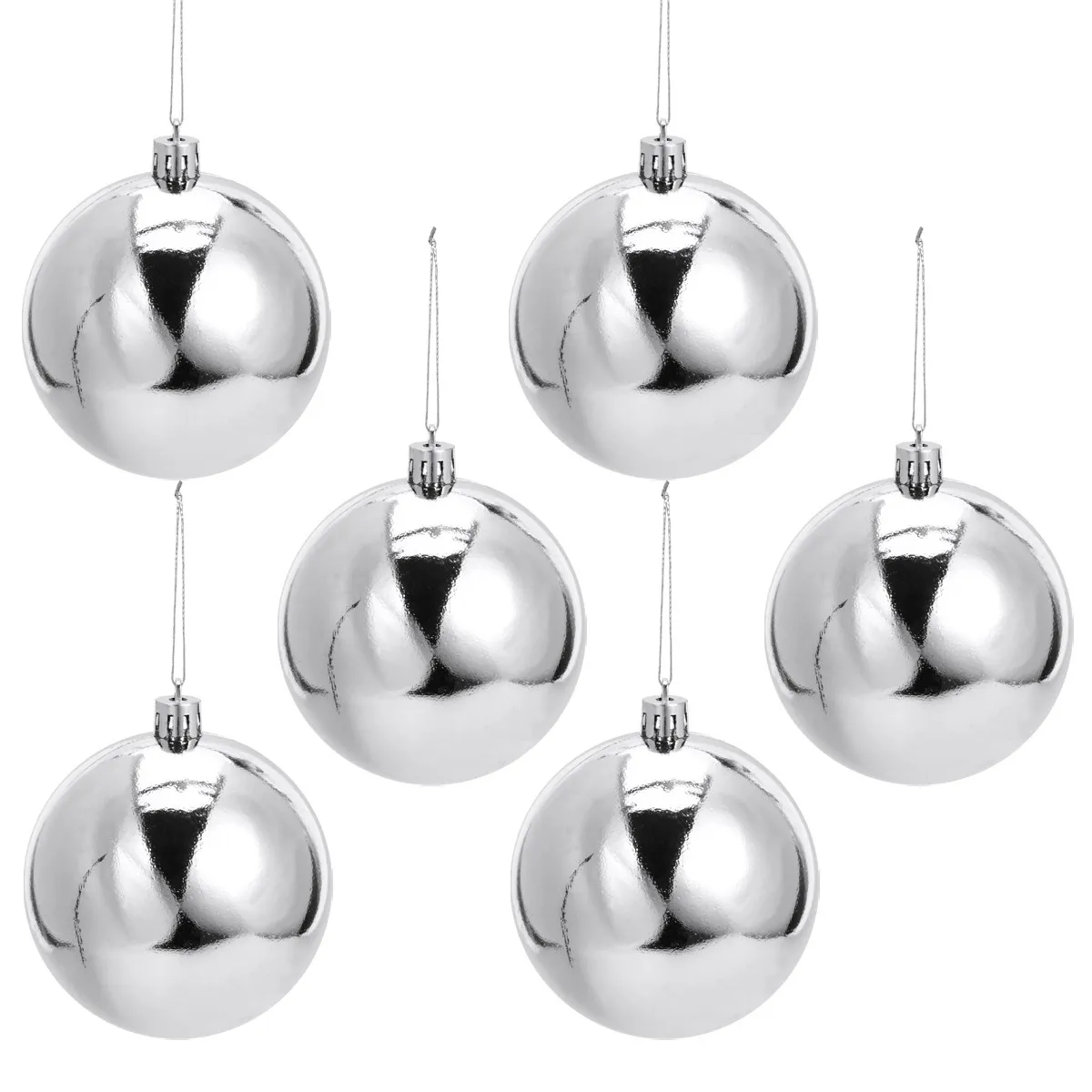 12Pcs Xmas Electroplated Hanging Balls Plastic Xmas Ball Decorations Home Cafe Party Ornament Silver Hanging Ball