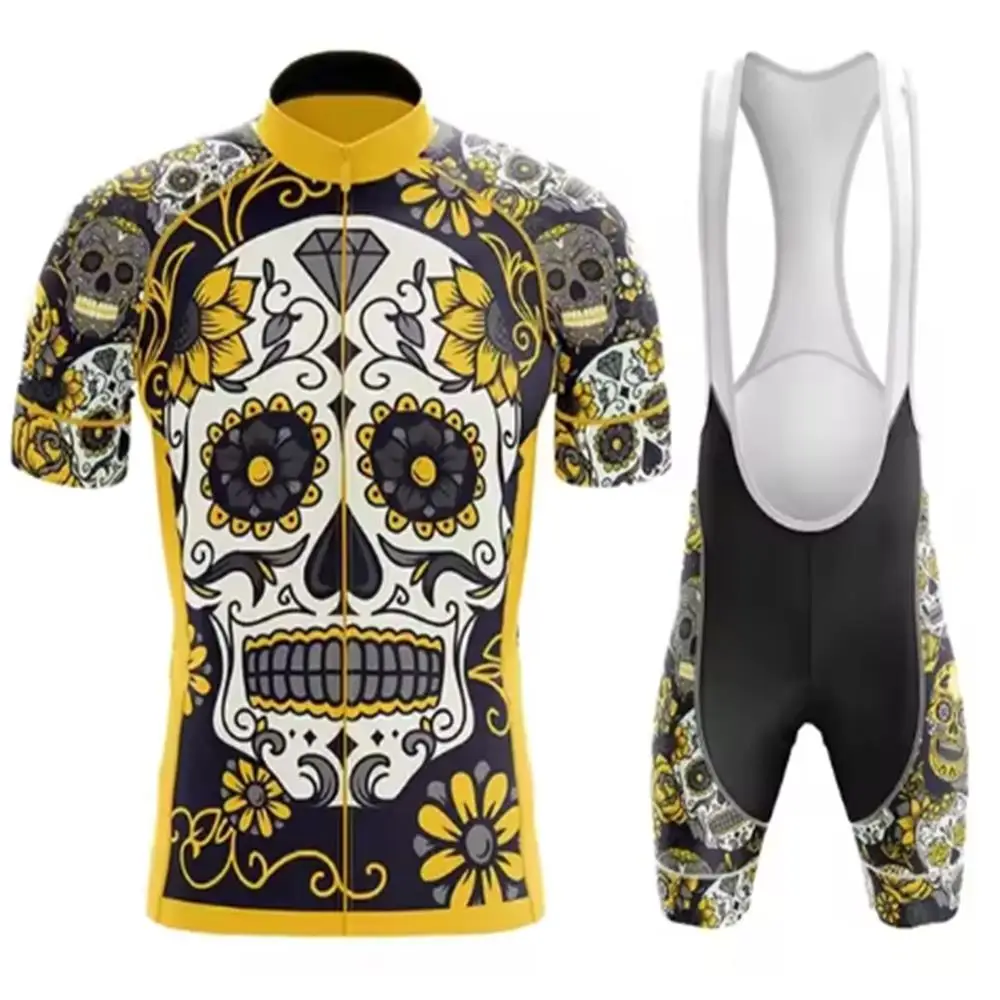 2026 Team Cycling Jersey Set Short Sleeve Cartoon Bicycle Clothing Men Black MTB Maillot Ciclismo Bike Racing Bib Shorts Set