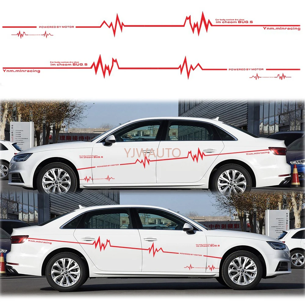 Dynamic Waist Line Sticker ECG Heartbeat Car Wrap Body Decal Vinyl Graphic Sticker Modified Scratch Cover Body Stickers