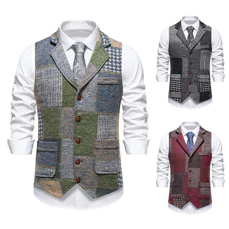 

Men Suit Vest Combination Colour Waistcoat Business Wedding Casual Turndown Collar Men's Dress Blazer Vests Formal Party V10