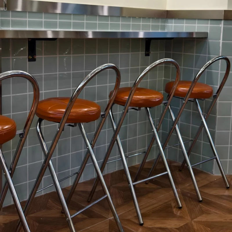 Vintage Folding Bar Stool Mid-Century Modern Space Saving Stool with Backrest Kitchen Island Seating Retro Counter Height Chair