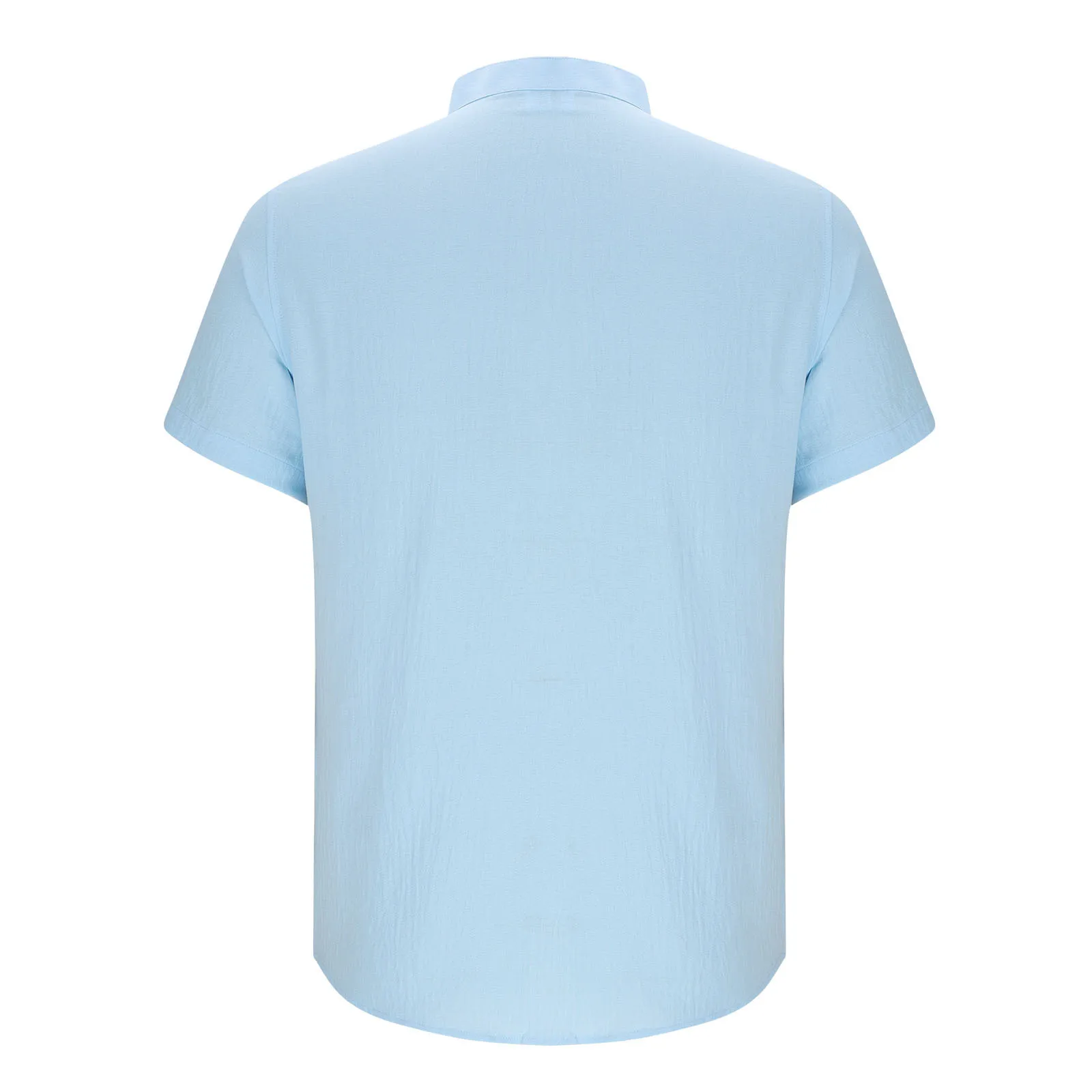 2025 European and American casual Henry collar button-down men's summer Hawaiian short-sleeved plain-colored shirt