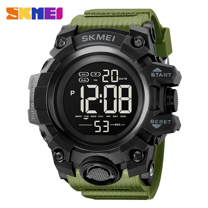 

SKMEI 2 Time Electronic Watch for Man Military Waterproof Sport Wristwatch Chrono Stopwatch with Date Luminous Digital Clock