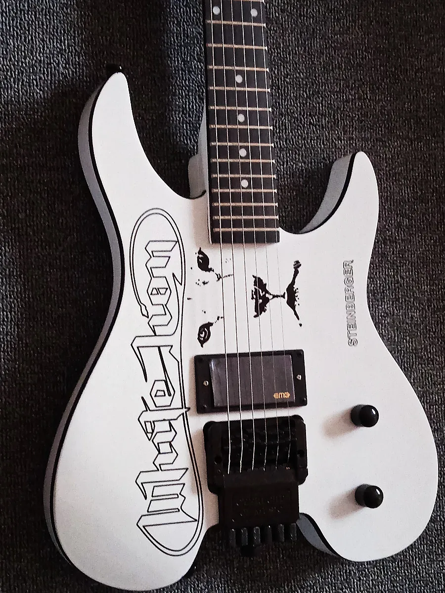 high quality Lion White Headless Electric Guitar 6-string 648mm scale length mahogany body maple neck fretboard with hardcase