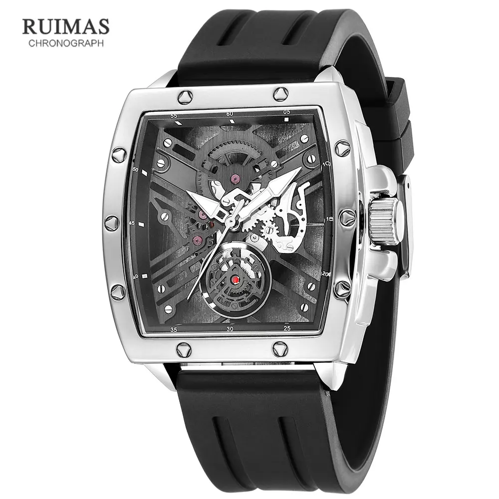 MEGIR & RUIMAS Quartz Watches for Men Military Sport Silicone Strap Wristwatch Tonneau Dial 3atm Waterproof Luminous Hands 310