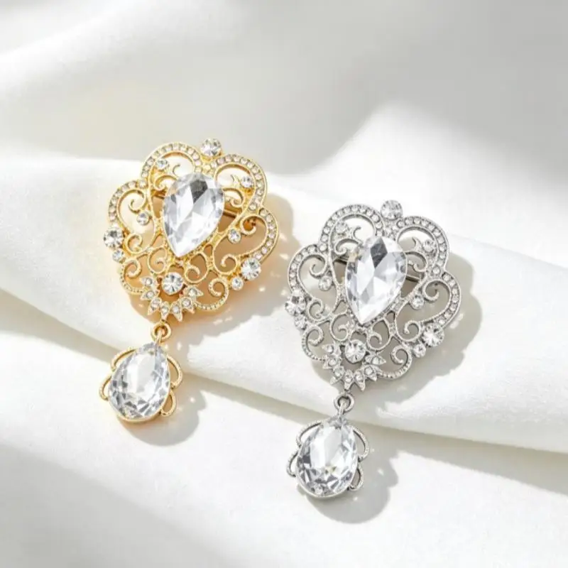 Fashion Rhinestone Crown Crystal Water Drop Pendant Brooches For Women Coat Jewelry Accessries Gifts