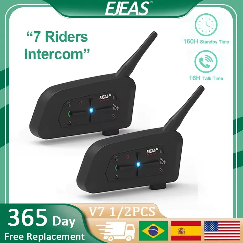 

EJEAS V7 мотоциклетный шлем Bluetooth-гарнитура для внутренней связи полнодуплексные домофоны Bluetooth 5.1 гарнитура для 7 гонщиков IP65 водонепроницаемая