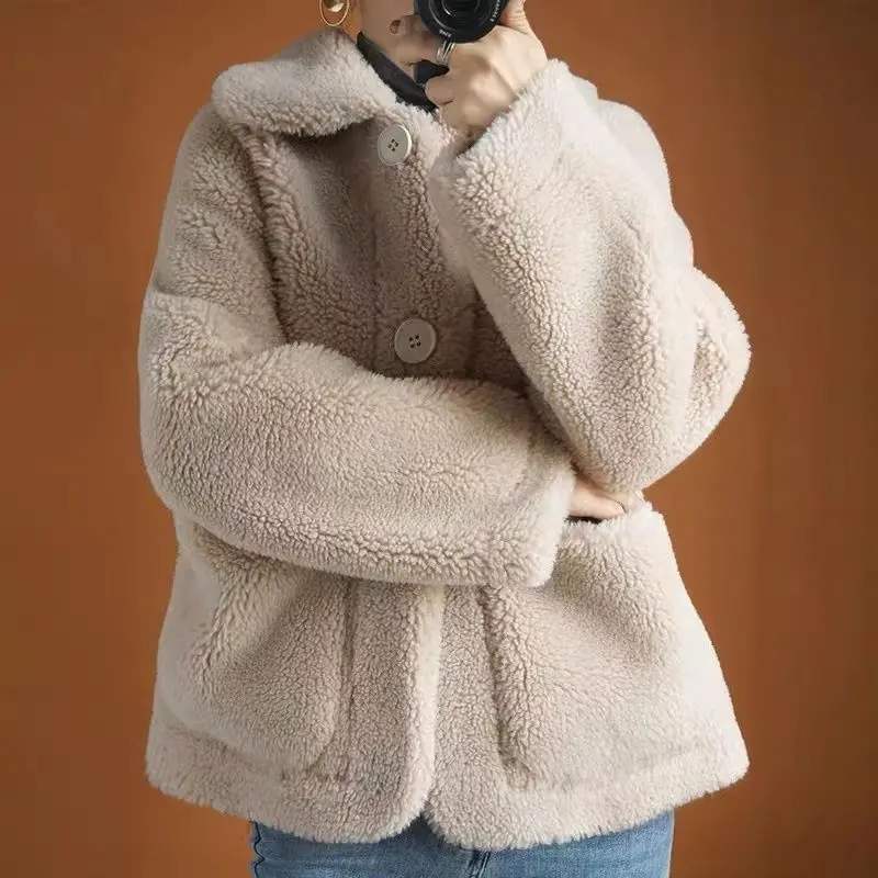 Lamb Wool Jacket for Women New Style with Sheep Shearing and Composite Fur Short and Loose Grain Lamb Wool