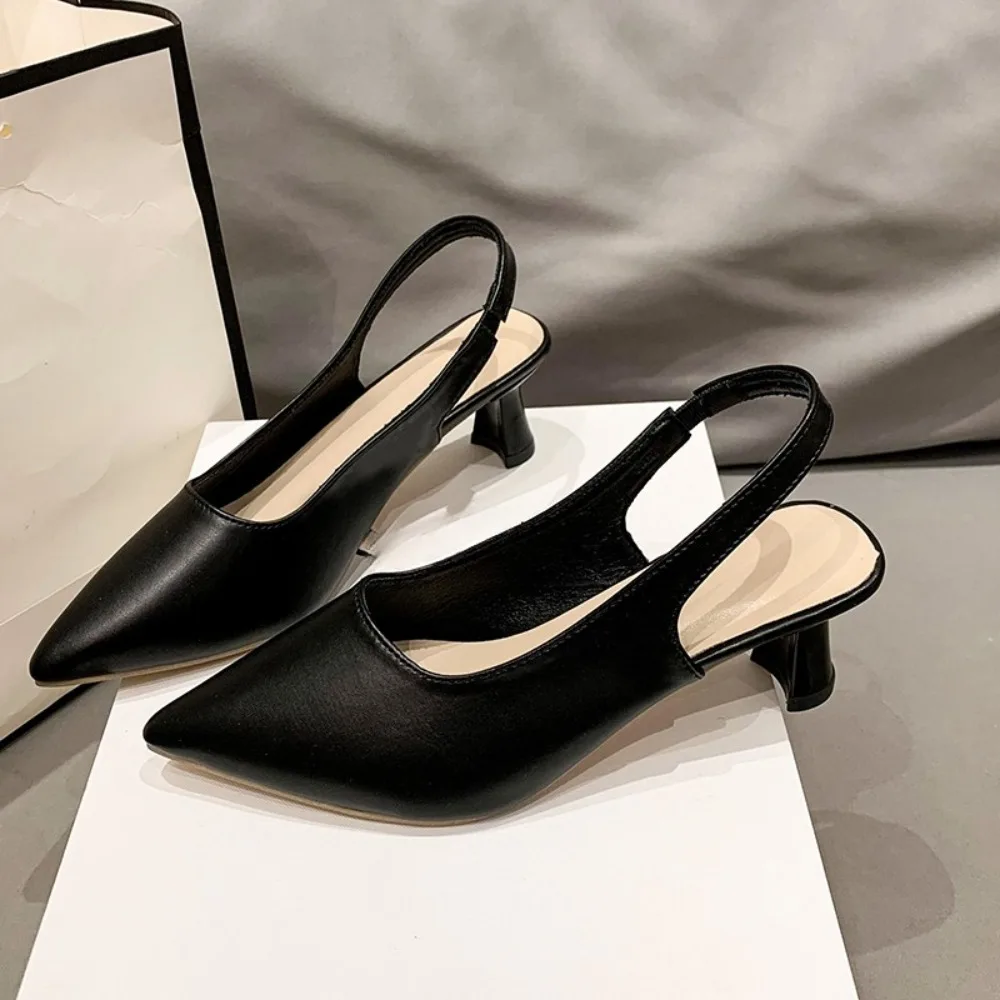 Baotou back empty sandals high heels women\'s thick heel 2024spring new single shoes pointed toe black work shoes high heels