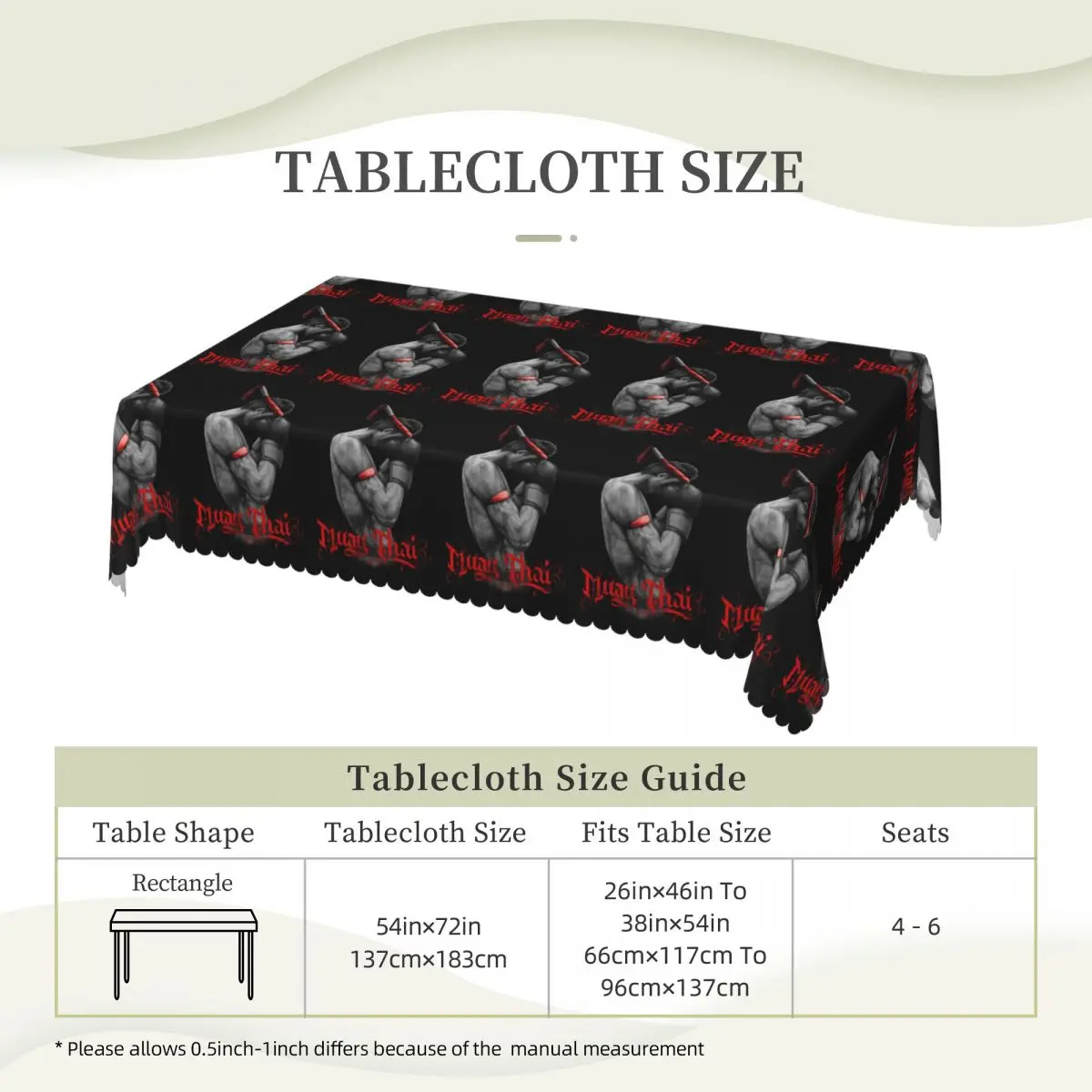 Muay Thai Boxing Fighter Custom Rectangular Tablecloth Waterproof Table Cover for Dining Events Table Cloth