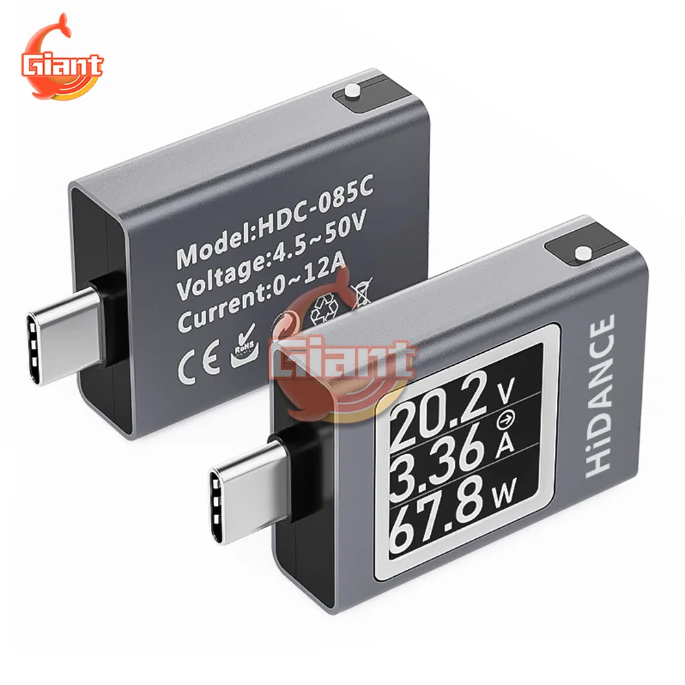 Egyenáram 4.5-50V 0-12A type-c USB teszter Egyenáram Digitális Feszültségmérő Ampermérő áram Fogyasztásmérő type-c töltés kapacitású doga feszültség aktuális Fogyasztásmérő