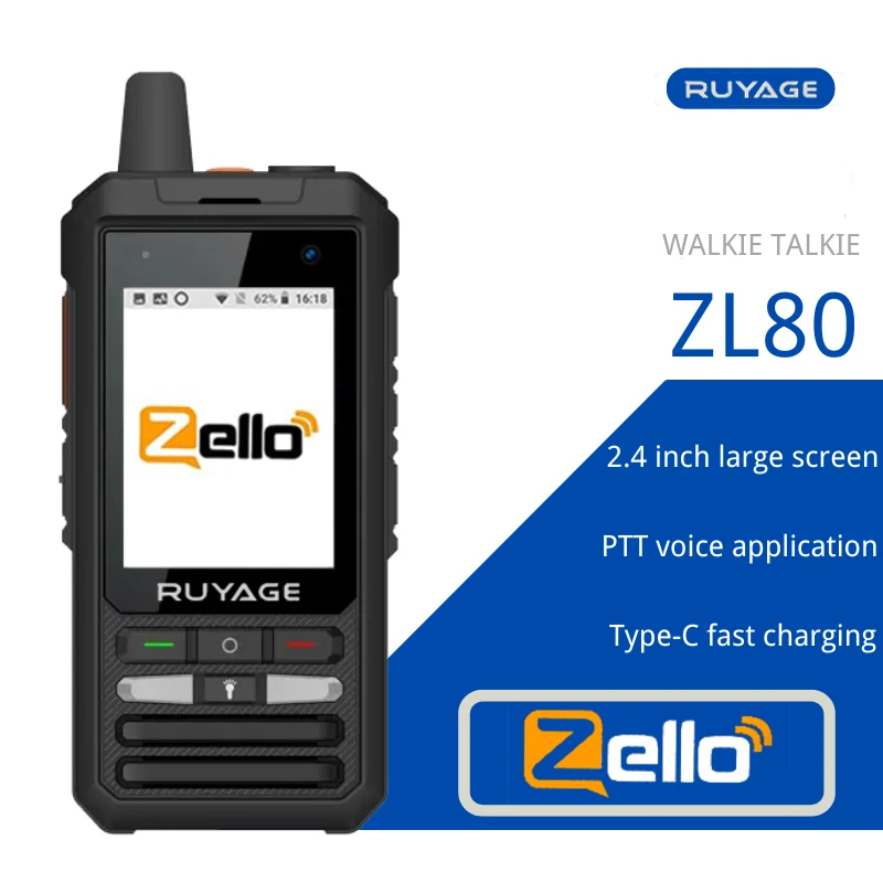 

Ruyage-ZL80 Walkie Talkie Phone, Zello APP, 4G Network, 100 Miles Long Range, Handheld Smartphone, WiFi Camera, GPS , Android