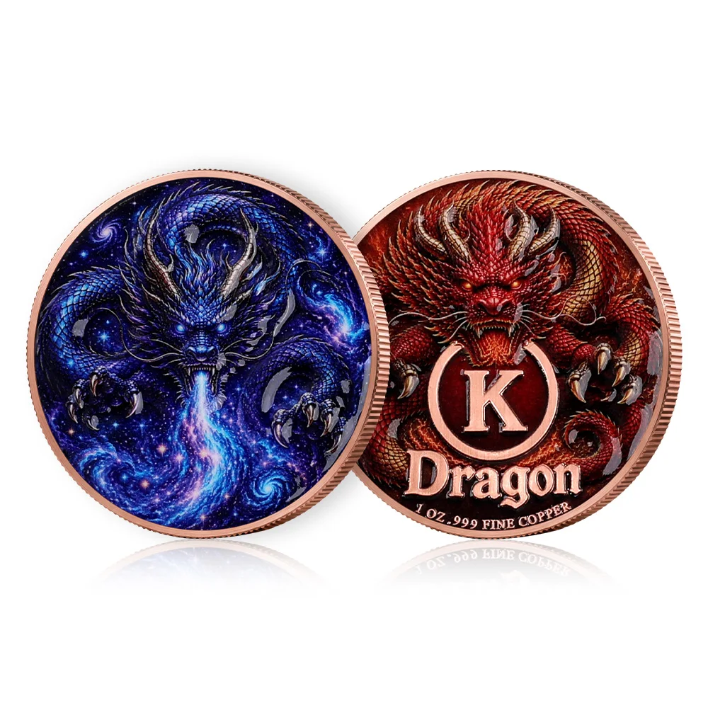 1OZ .999 Fine Copper Coin Cosmic Blue Oriental Dragon Galaxy Eastern Dragon Copper Bullion Collectible Desktop Gift