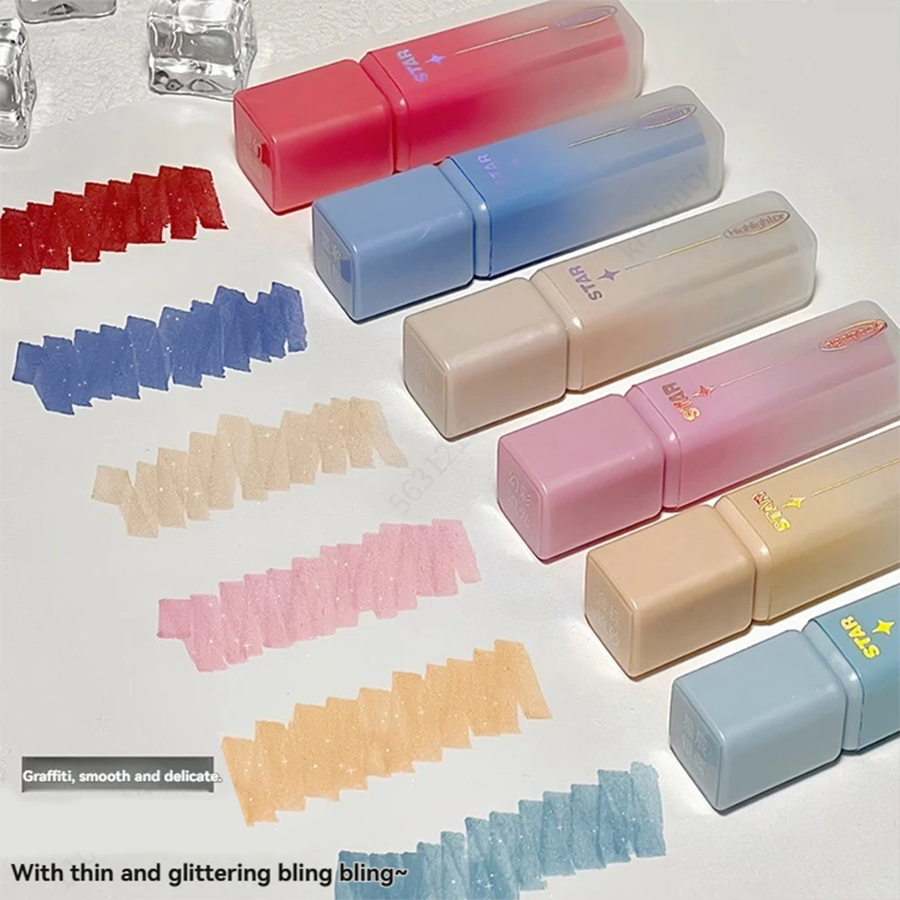 

6 Pack Glitter Highlighters,Assorted Colors, Chisel Tip Aesthetic Highlighters, Ins Cute Markers