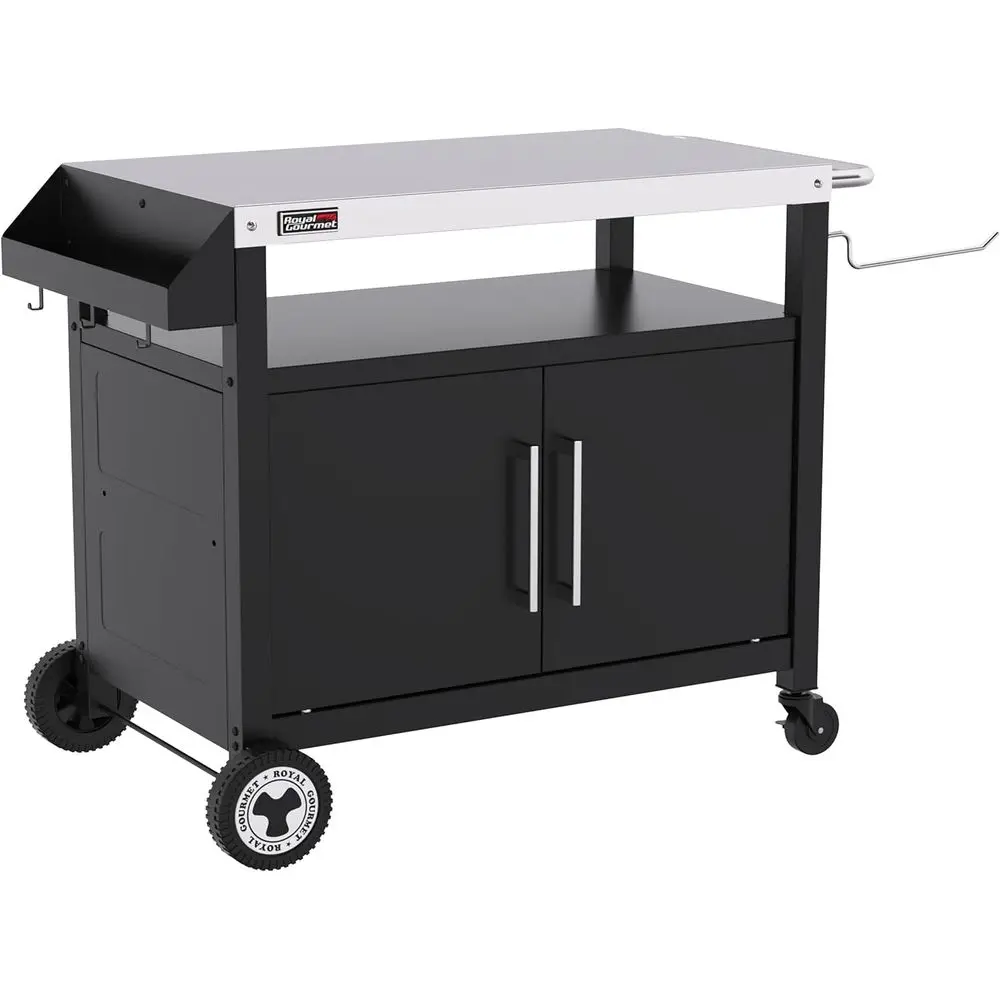 

Portable Stainless Steel BBQ Grill Cart with Storage and Food Prep Table, Black