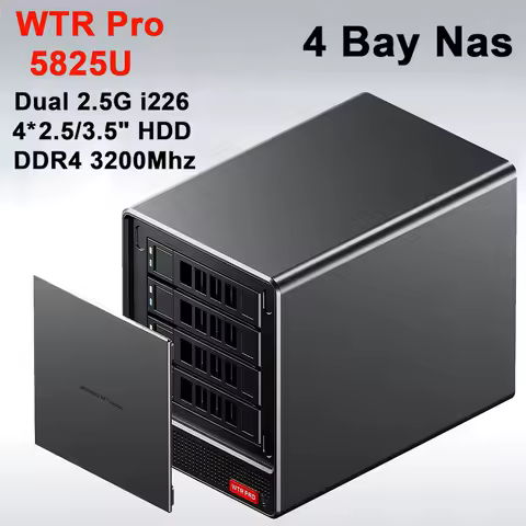 AOOSTAR WTR Pro NAS Mini PC Intel N150 Ryzen 7 5825U DDR4*2 Support 2.5/3.5" HDD*4 M.2*2 NVMe 2.5G LAN WiFi6 Desktop Computer
