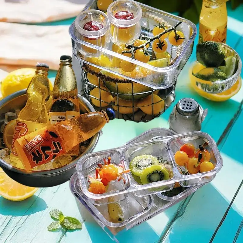 

Mini Fresh Keeping Box, Lunch Box Model, and Kitchen Storage Box Set for 1/6 Dollhouse Tableware Decor