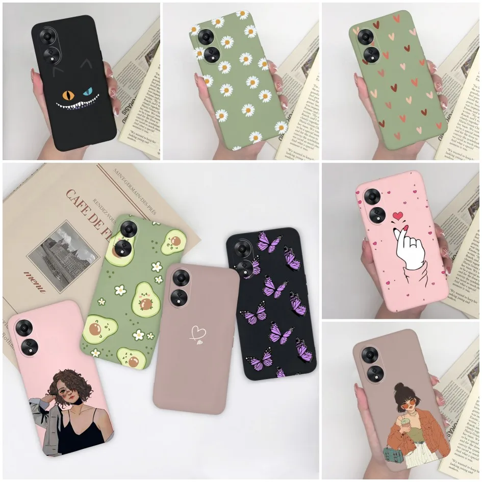 For OPPO A58 A78 5G Cute Case Fashion Matte Avocado Heart Butterfly Girl Soft Silicone Phone Back Cover For OPPO A 58 Funda Capa