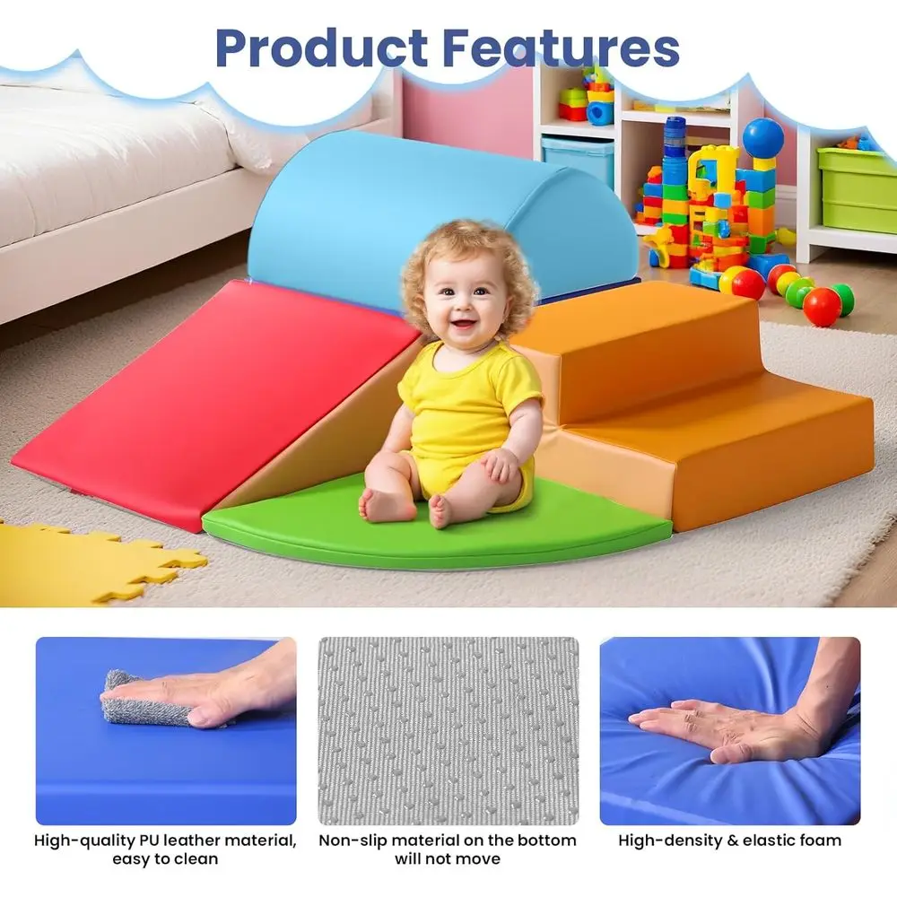 Blocchi gonfiabili in schiuma morbida per arrampicata su bambini, palestra per bambini in pelle PU, struttura di gioco indoor impermeabile, striscia e cl di 1-3 anni