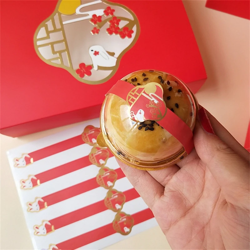 50 Stuks Lange Stijl Maan Cake Afdichting Label Sticker Handgemaakte Rode Fu Konijn Cake Verpakking Bakken Stickers Diy Gift Sticker 87HA