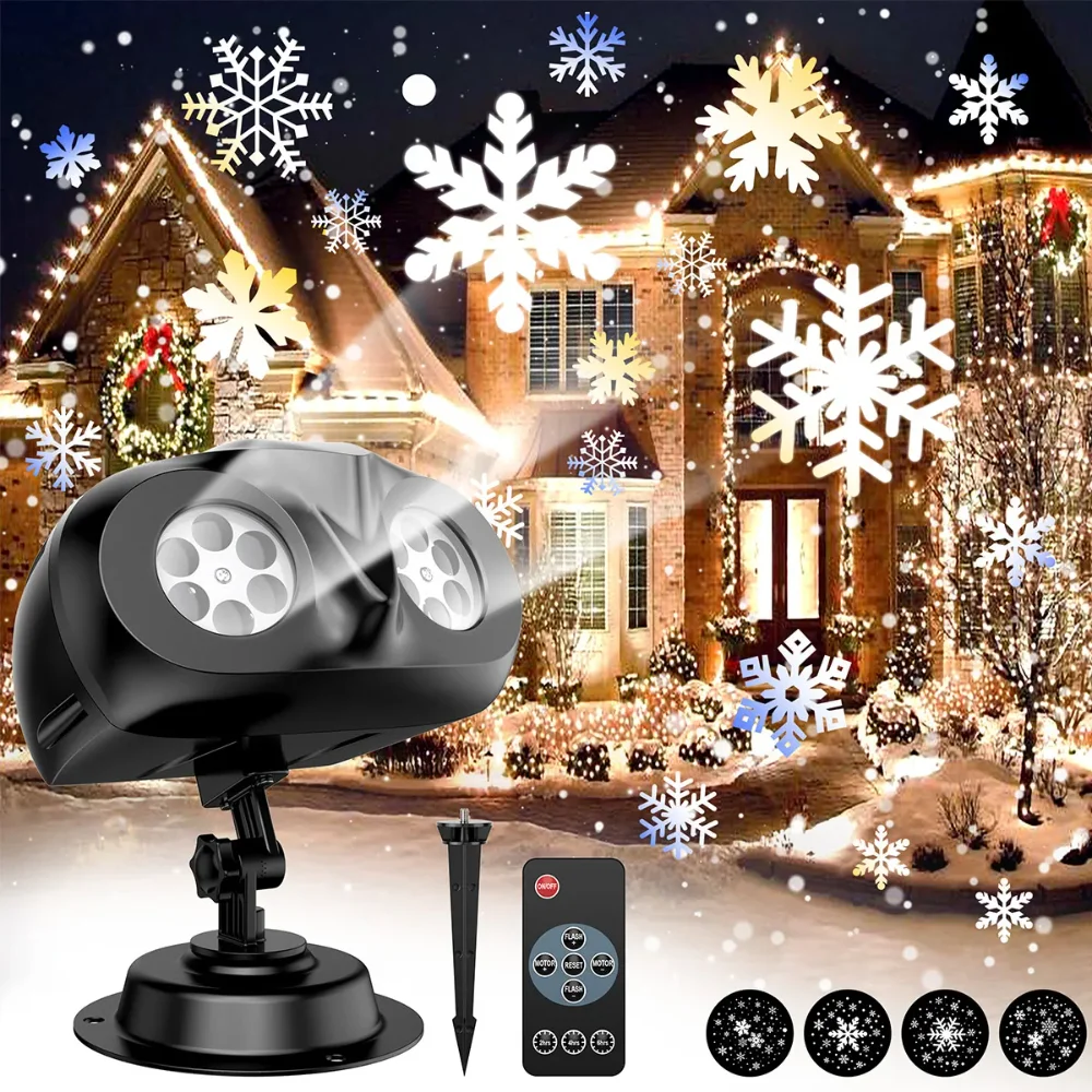 Projektor Świąteczny na Zewnątrz, Projekcja Płatków Śniegu na Zewnątrz, Wodoodporne Lampki LED do Dekoracji Świątecznych na Imprezy i Boże Narodzenie