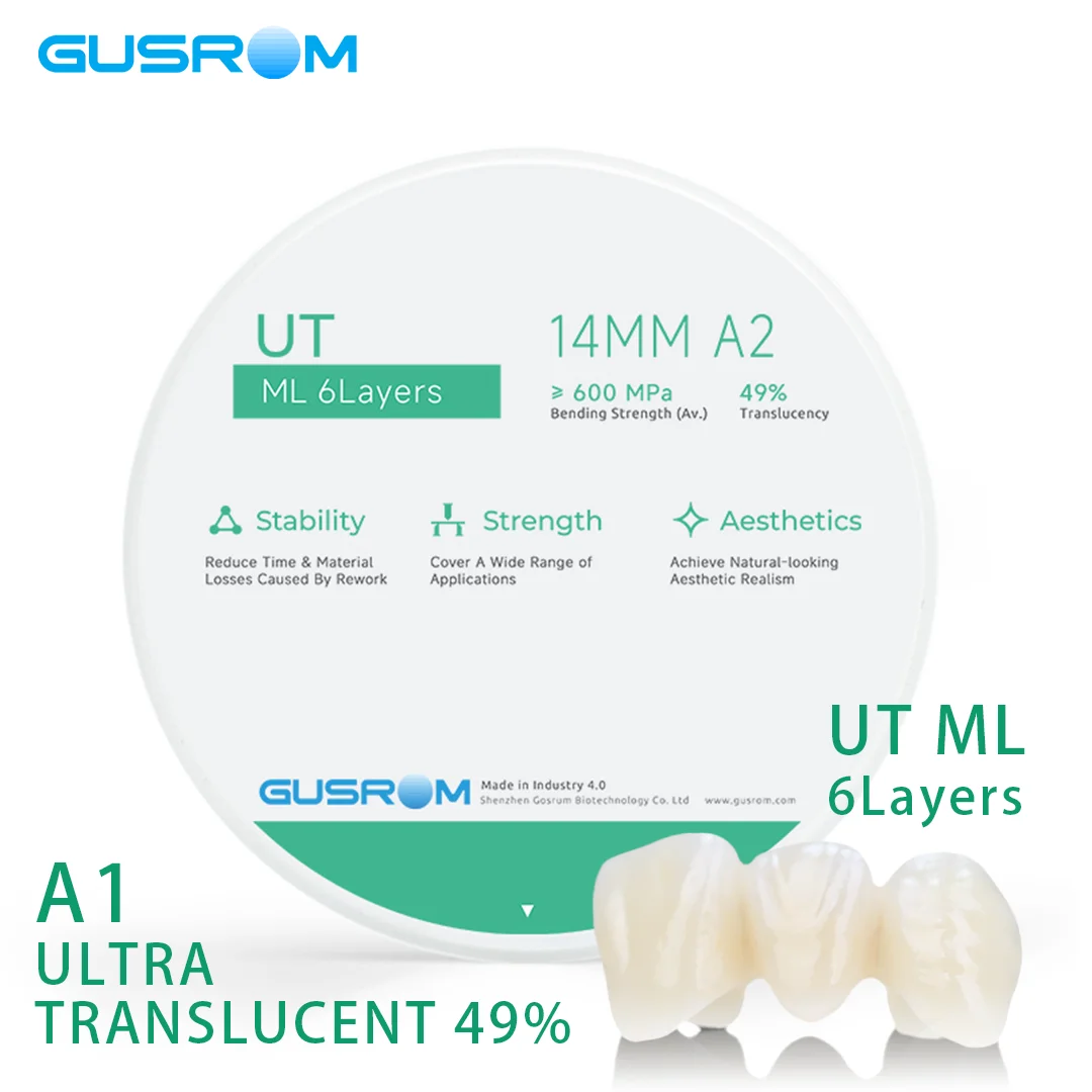 

Ультра-прозрачный многослойный блок из диоксида циркония UT ML 49% для виниров, 98 мм, оттенки A1, A2, A3, A3.5, для CAD/CAM GUSROM
