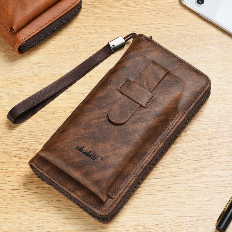 Vintage Men's Long Wallet Luxury Soft Leather Coin Purse Fashion Zipper Card Holders Male Multifunction Cell Phone Clutch Bag