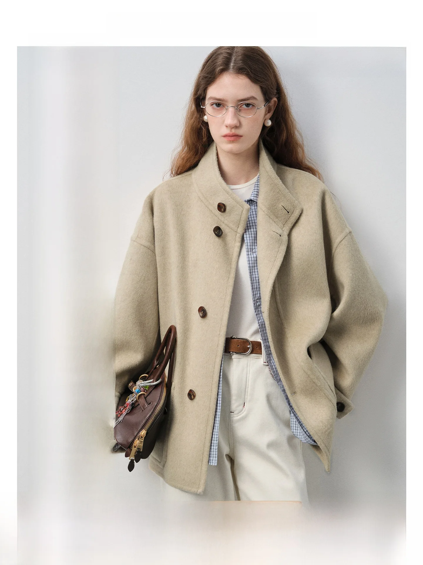 

Двустороннее бархатное теплое шерстяное пальто, женское осенне-зимнее высококачественное верхнее белье Camere VEGA CHANG, корейский свободный крой