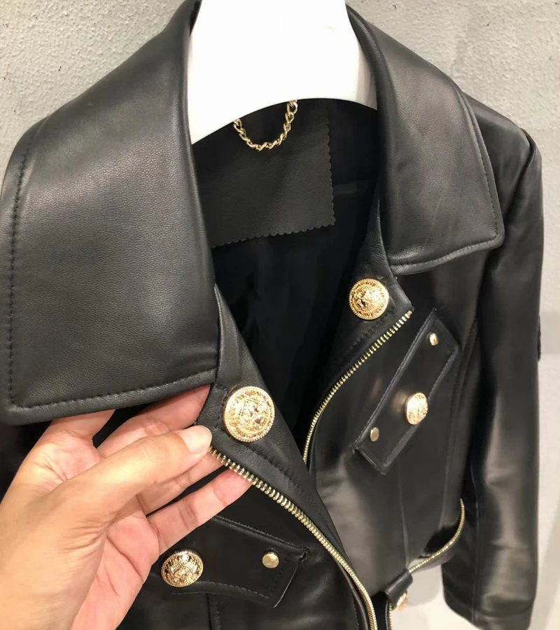 New Fashion 2022 Women Coat Spring And Autumn Genuine Leather Jacket Pattern Of Letters Back Locomotive Model Overcoat With Belt