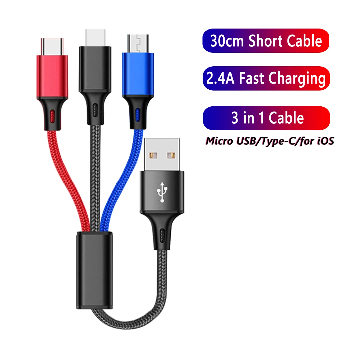 3 In 1 Fast Charging Cord For iPhone Xiaomi Huawei POCO Micro USB Type C Charger Cable Multi Usb Port Multiple Usb Charging Cord