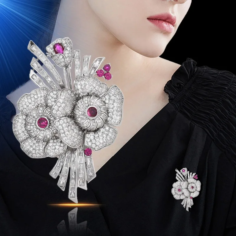 Luxury Heavy Industry Bouquet Brooch |   Elegant and stylish zinc alloy dress and sweater brooch accessory, suitable for gifts and important banquets and parties