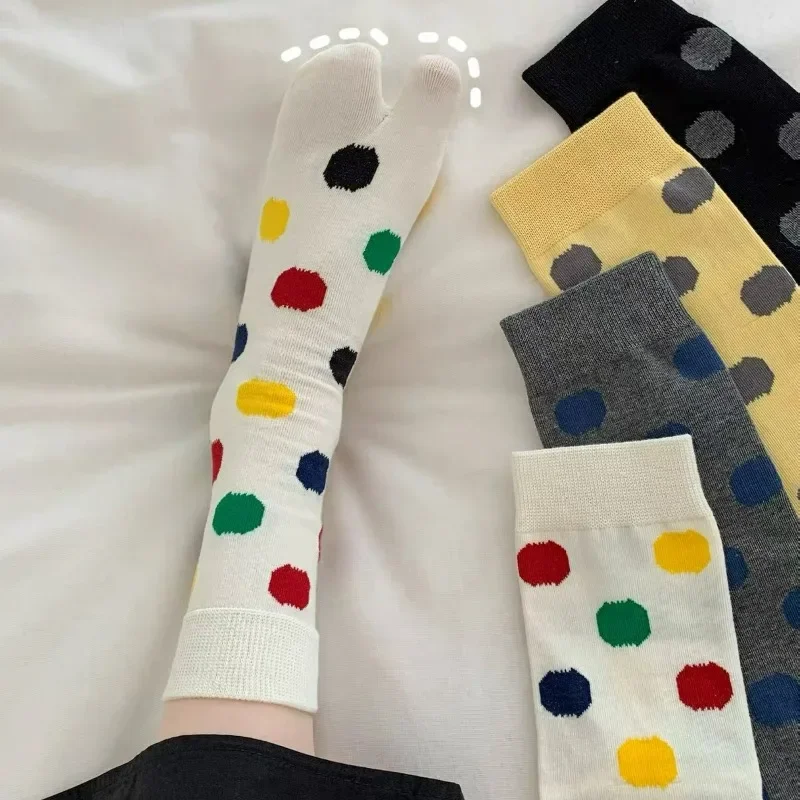 Ins Polka Dot Split Toe Socks Breathable Fashion Cute Mid-tube Stockings Women Men Autumn Winter Candy Color Polka Dot Socks