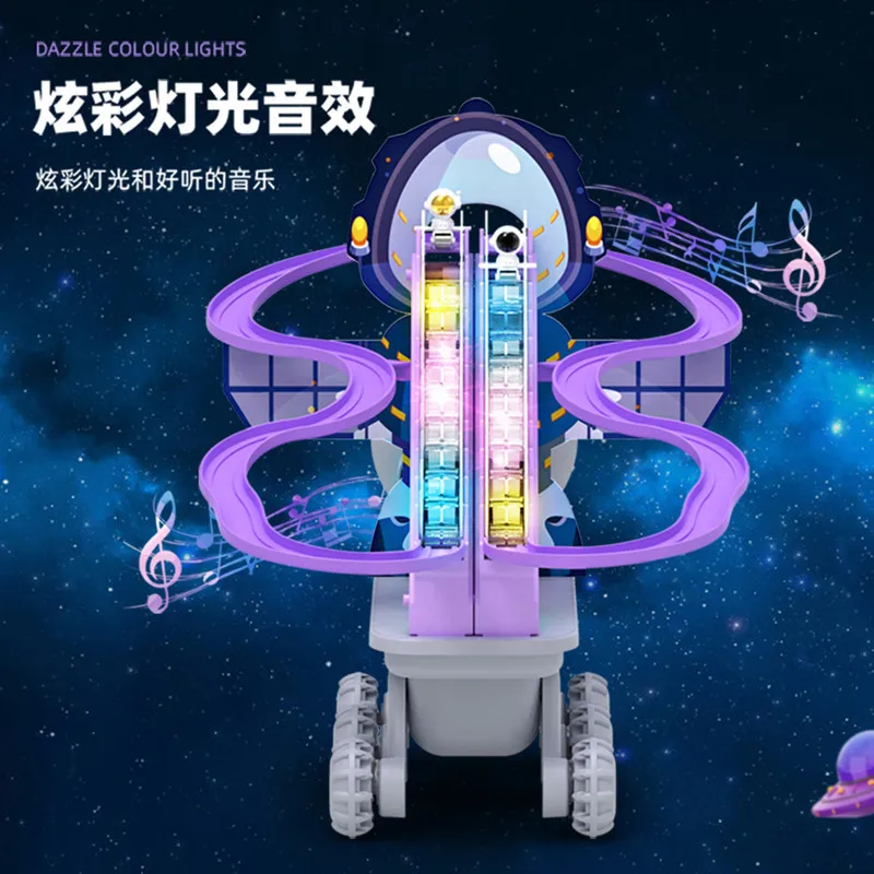 Astronaut theme Electric Climb Stairs Toy Playful Race Track Roller Coaster Durable for Children Kids Movable Toy Birth Gifts