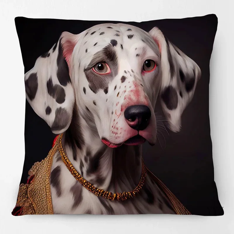 European Royal Dogs Portraits Cushion Cover Dalmatian Poodle Beagle Boston Terrier Golden Retriever Dog Art Print Pillow Case