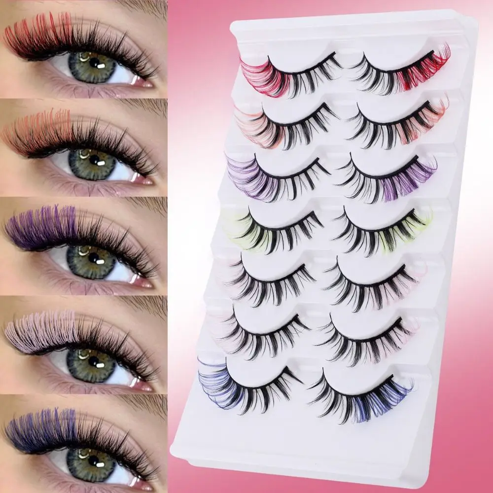 7 Pairs Colored False Eyelashes Colored Eye Tail Curled Thick Fluffy Eye Eyelashes Natural Eyelash Extension 3D Mink Lashes