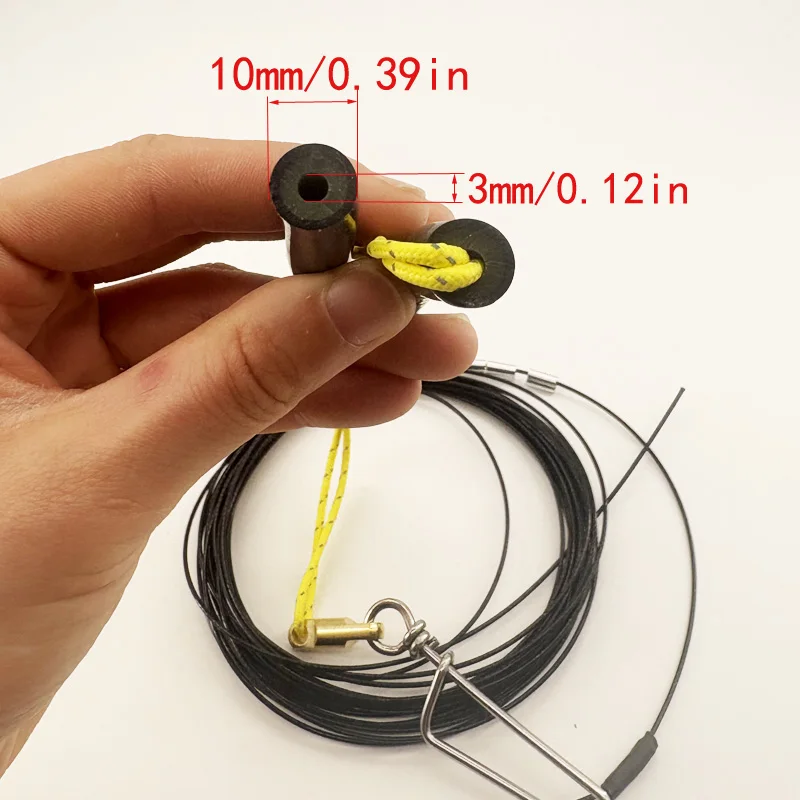 Speargun shock cord with latex tubing and steel wire rope 2mm yellow Dyneema line