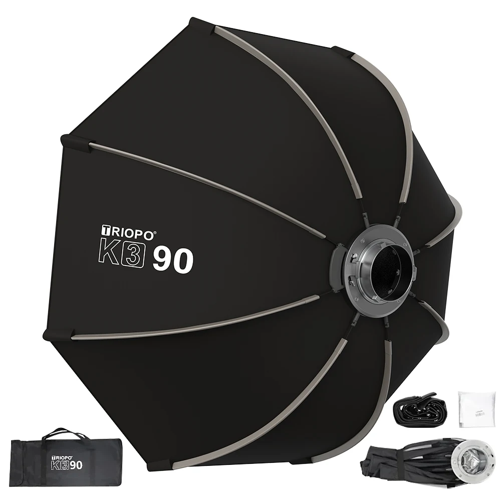 TRIOPO K3 Serie 55 cm 65 cm 90 cm 120 cm Schnellinstallation Octagon Softbox Bowens Halterung für Godox Aputure Sokani Studio LED-Videoleuchte