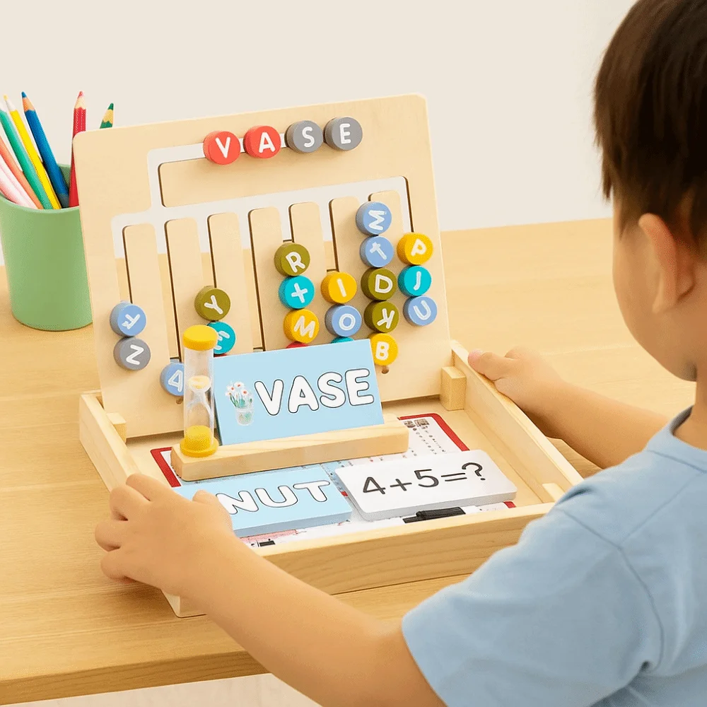 Houten Nummer Engels Dubbelzijdig Schaakpuzzel Montessori Logisch Denken Training Speelgoed Draagbare Cartoon Wiskunde Leermiddel