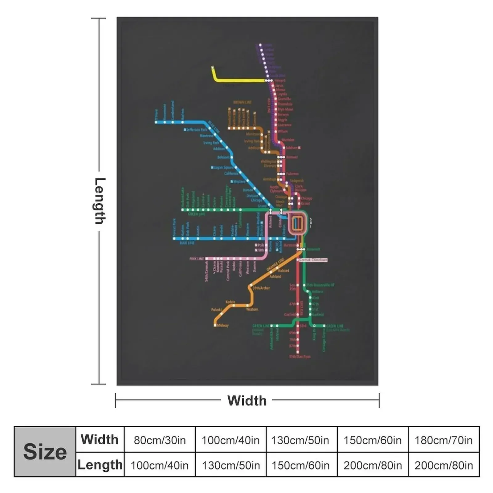 Chicago Trains Map Throw Blanket couch cozy soft plush fuzzy picnic outdoor blanket