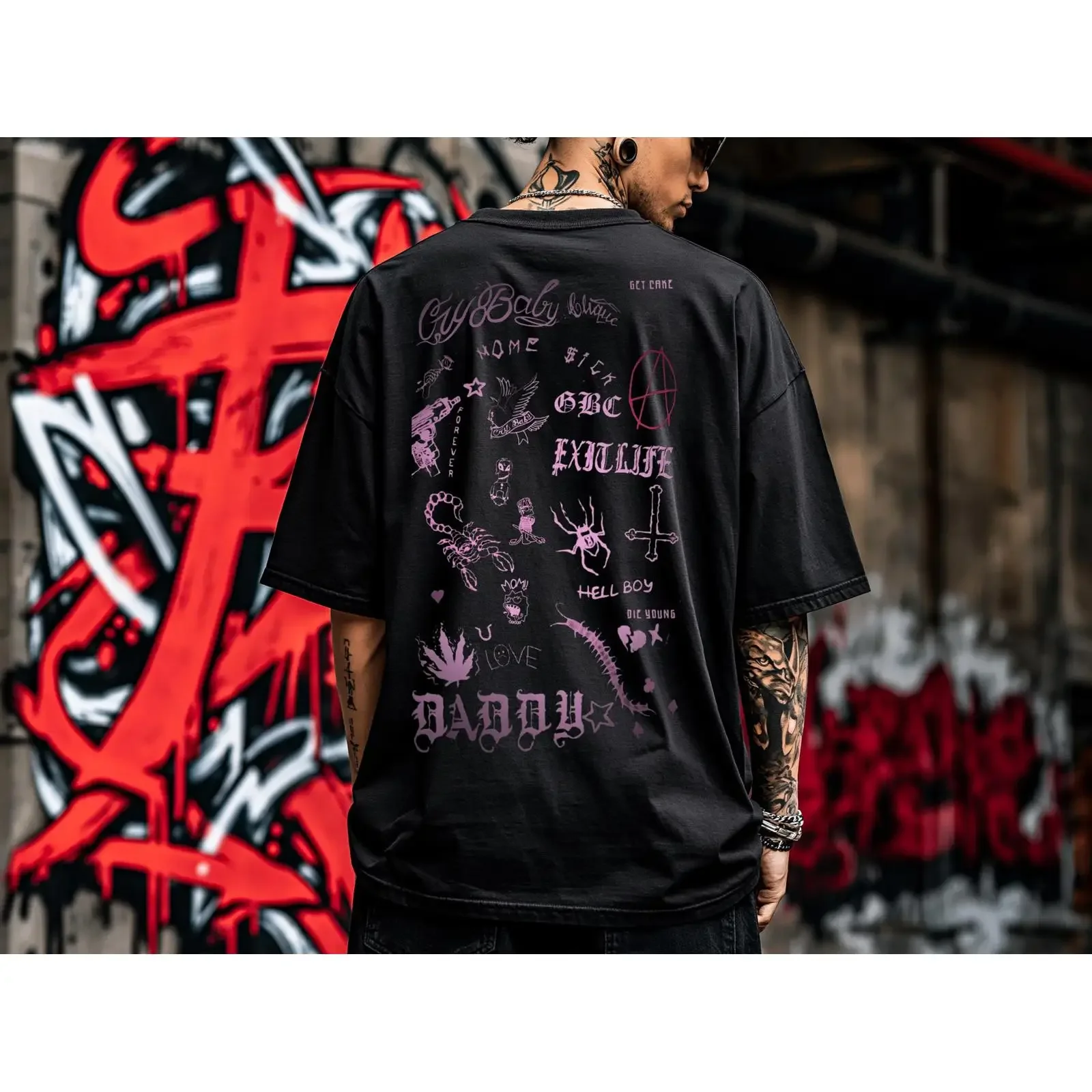 Goth T Shirt Emo Trap Y2K Streetwear Alternative Clothing Vintage Aesthetic Boxy vintage Washed fashion Top For Everyday Wear