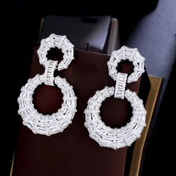 CWWZircons White Gold Plated Chunky Long Big Round Dangle Earrings for Women Luxury CZ Bridal Wedding Jewelry Accessories CZ482