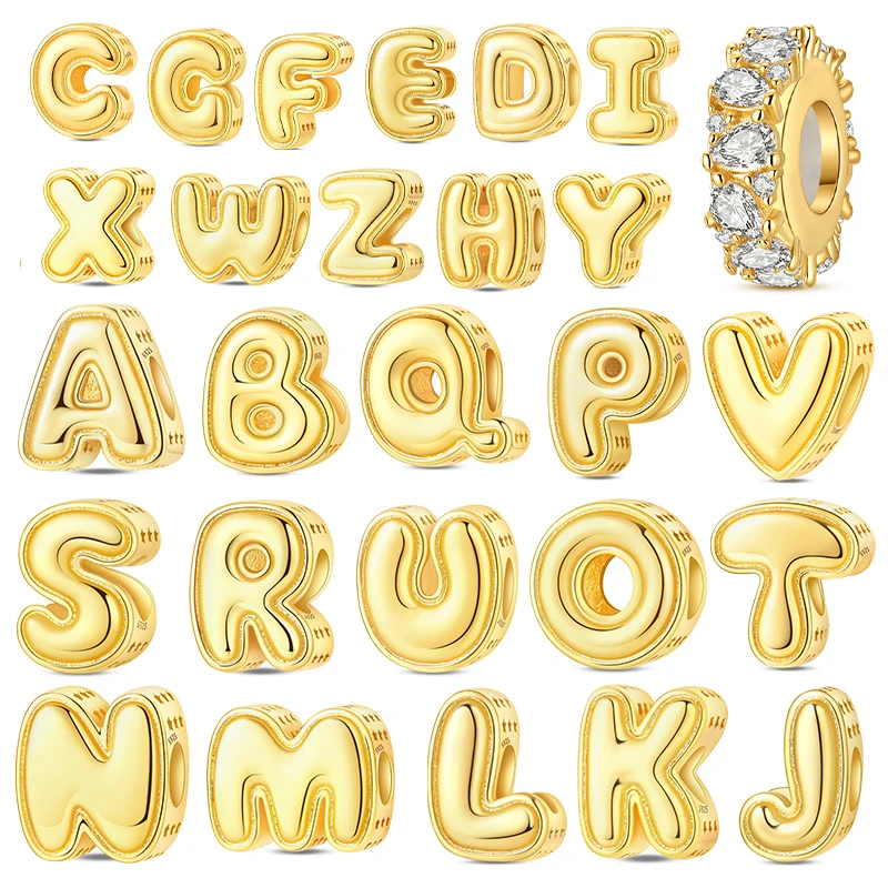 Charms Plata 925 26 Goldbuchstaben A-Z Charms Perlen Passend für Original-Charms Silberarmband DIY Feiner Schmuck für Frauen Geschenke 2026 Neu